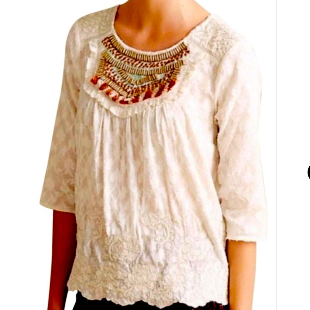 Anthropologie Moulinette Seours Beaded Peasant top